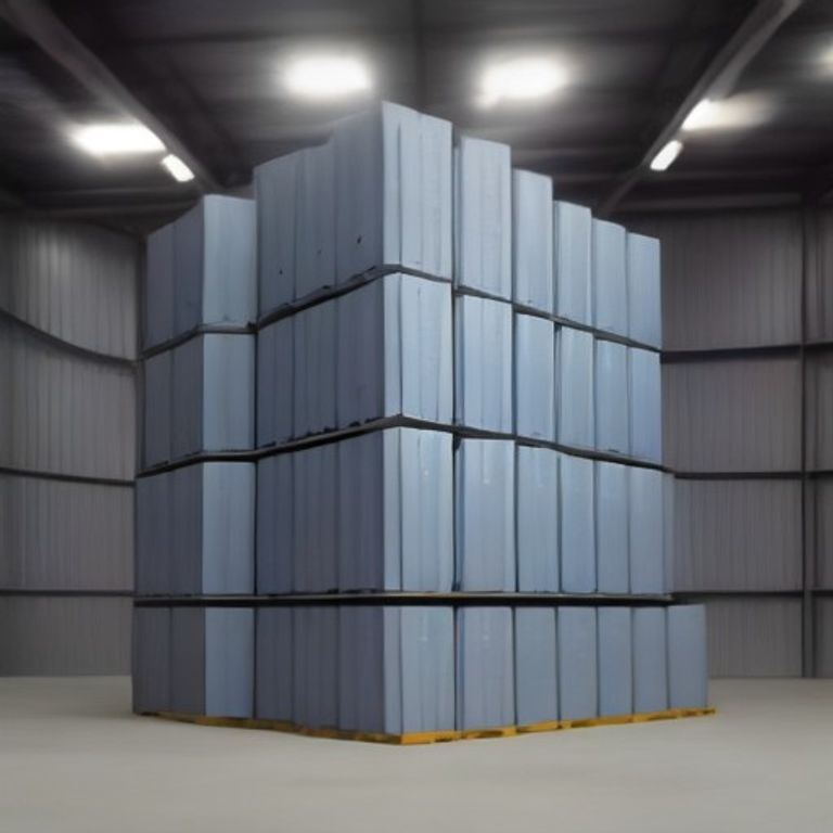 Stacked zinc ingots with the crystalline spangle surface visible